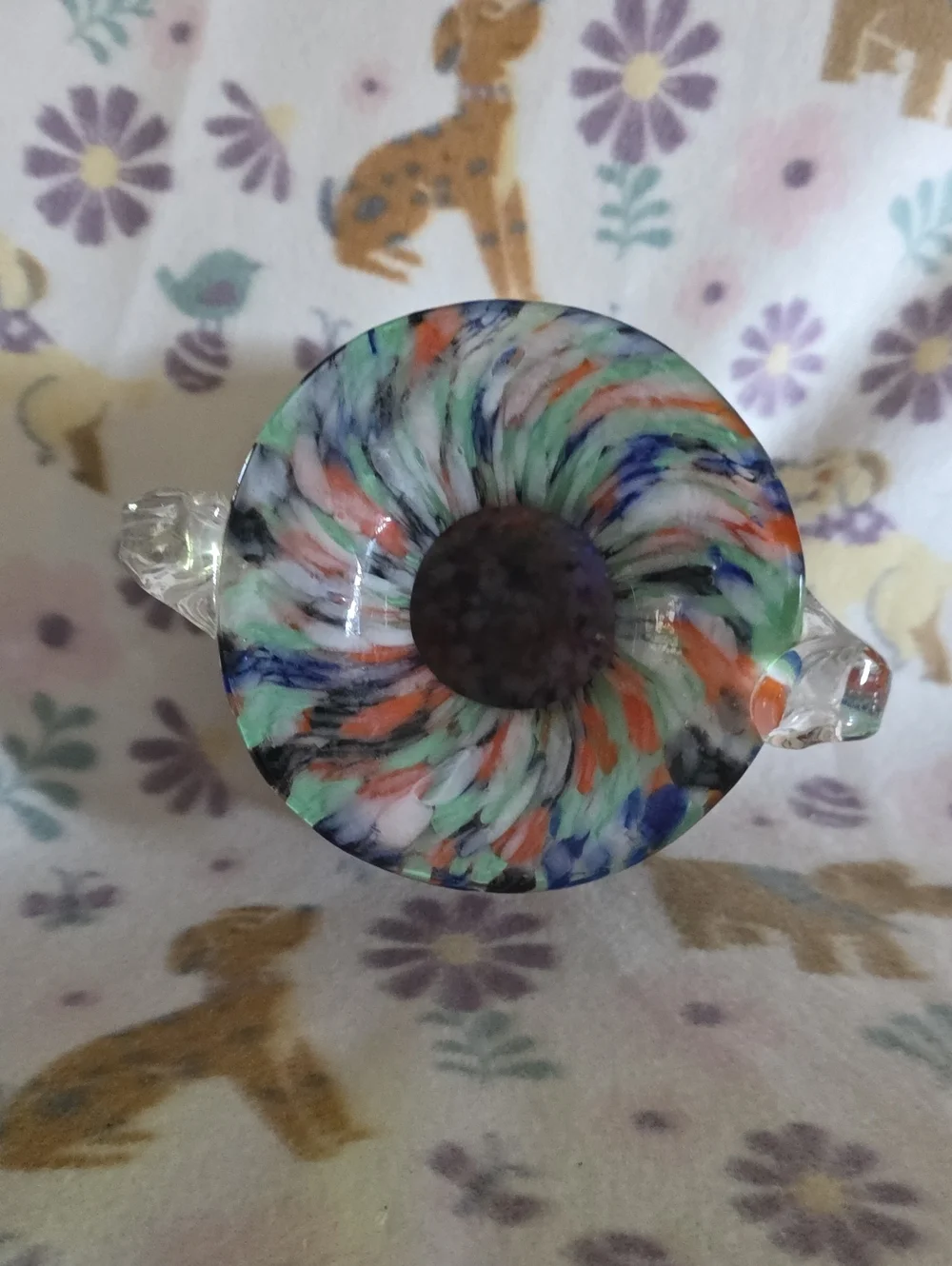 Colorful Handblown Glass Bulb Vase with Clear Handles